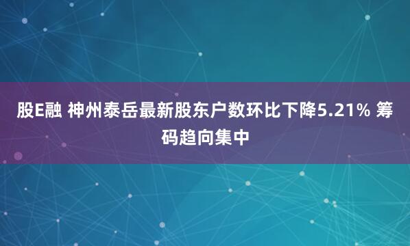 股E融 神州泰岳最新股东户数环比下降5.21% 筹码趋向集中