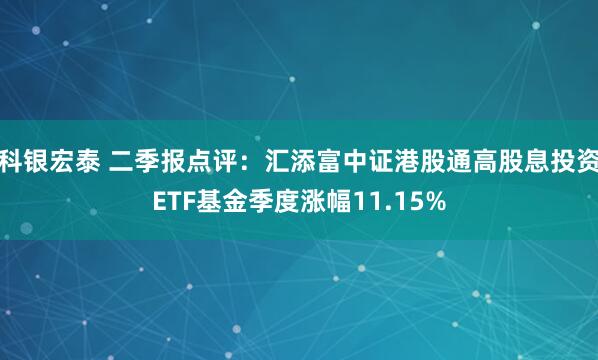 科银宏泰 二季报点评：汇添富中证港股通高股息投资ETF基金季度涨幅11.15%